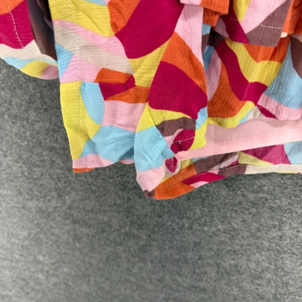 Torrid Shorts Women 4 Pink Geometric Chino Ruffle High Rise Elastic Waist Lined - Picture 3 of 9